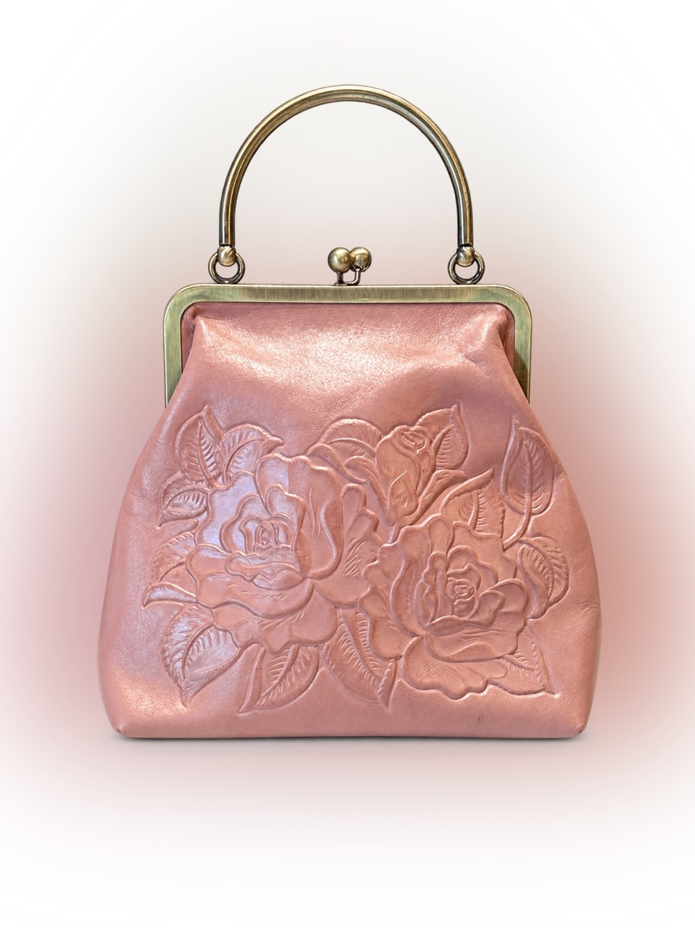 Patricia Nash Novella Pink Rose Tooled Leather Kiss Lock Frame Bag